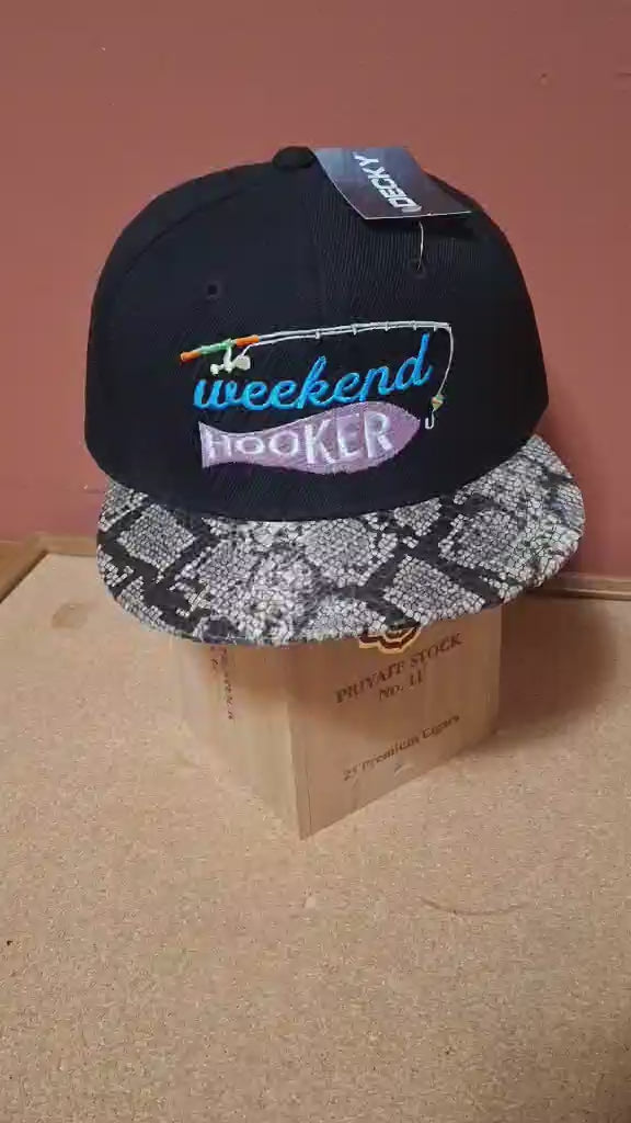 Snakeskin Trucker Hat -Embroidered "Weekend Hooker" Fishing